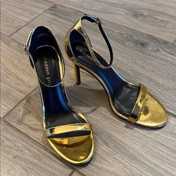 Madden Girl Metallic Gold Ankle Strap Heels Sz 8.5 M - Picture 4 of 14
